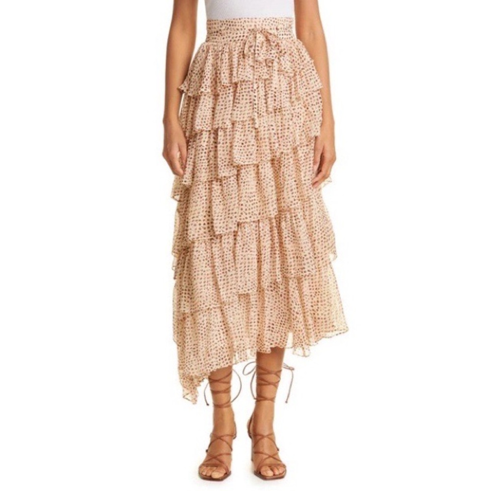 Ulla Johnson Malia Tiered Leopard Skirt